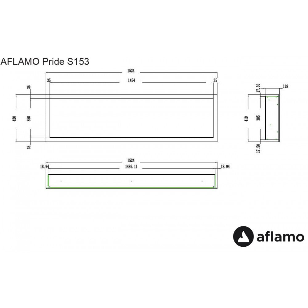 Aflamo LED Elektrokamin Pride S153, Maßzeichnung | klimaworld.com