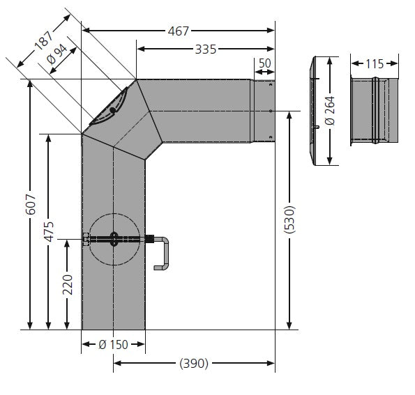 Rohrset - standard | Drosselklappe, DWF, Rosette | Maße