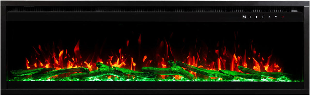 Aflamo Elektrokamin Royal Pro 100 grün-rot mit Kristallen und Holz | klimaworld.com