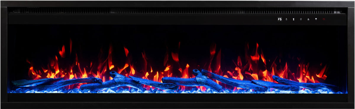 Aflamo Elektrokamin Royal Pro 140 blau mit Kristallen und Holz | Klimaworld.com