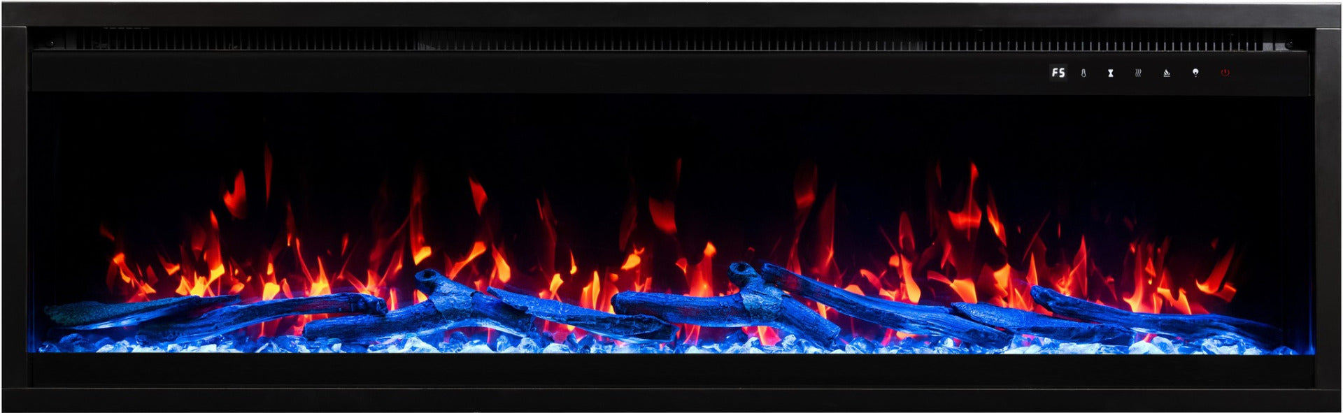 Aflamo Elektrokamin Royal Pro 180 blau mit Kristallen und Holz | Klimaworld.com