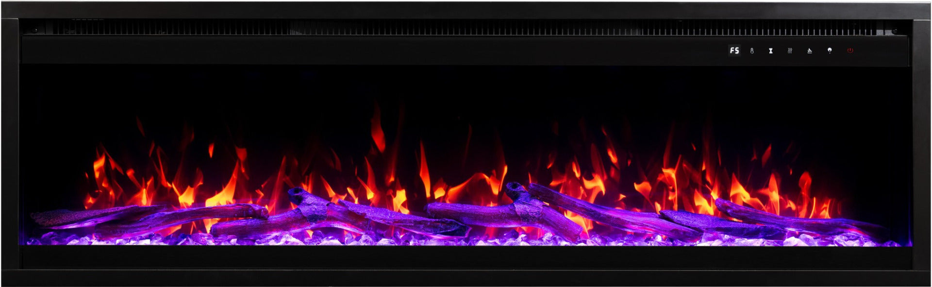 Aflamo Elektrokamin Royal Pro 180 dunkellila mit Kristallen und Holz | Klimaworld.com