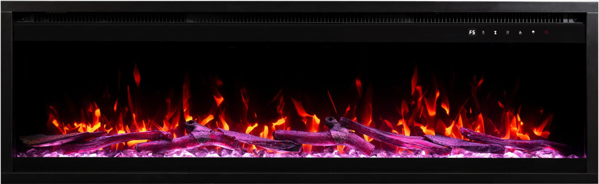 Aflamo Elektrokamin Royal Pro 180 lila mit Kristallen und Holz | Klimaworld.com