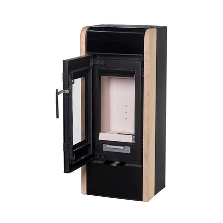 KRETZ | Kaminofen SAMANA 2 | Stahl schwarz / Sandstein | 5,8 kW - geöffnete Tür