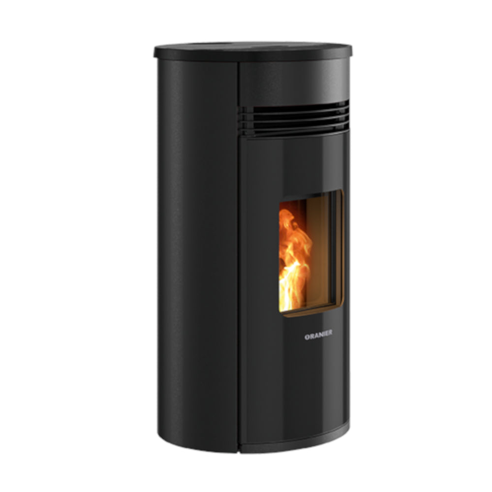 Moderner Pelletofen SANDO 60 von Oranier in der Seitenansicht, Modell in Schwarz | klimaworld.com