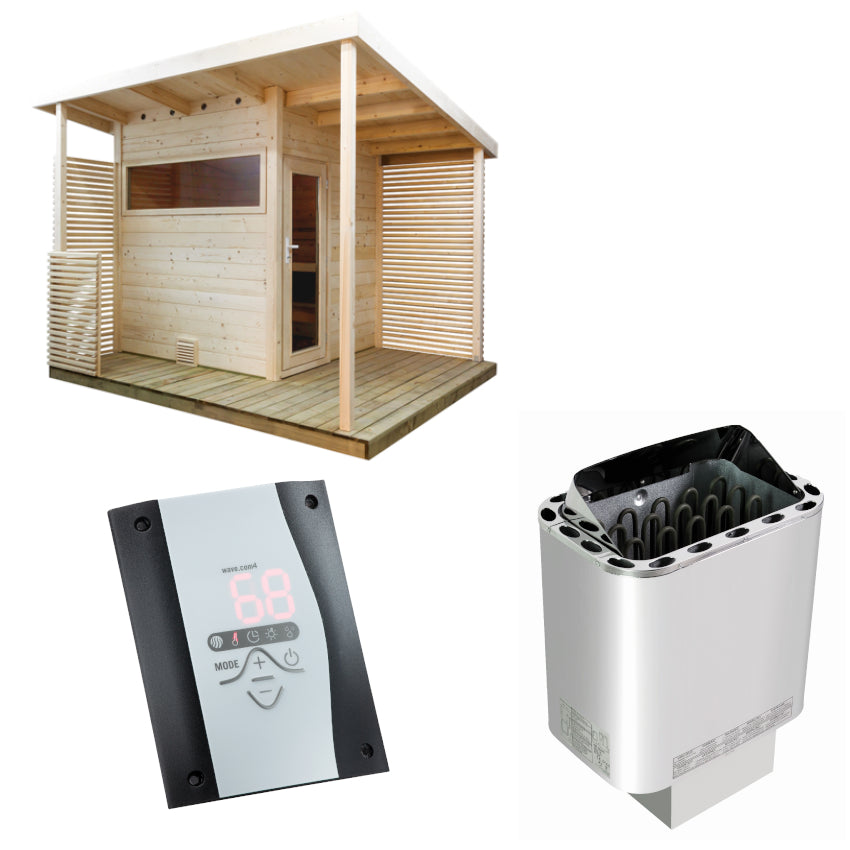 Sentiotec Saunaset Gartensauna Scala Medium mit Saunaofen Nordex Next und Steuerung wave.com4 | klimaworld.com