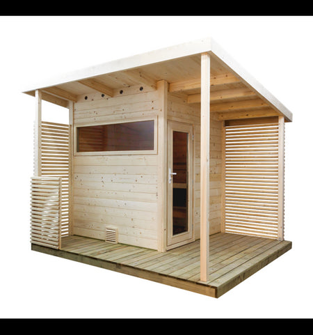 Sentiotec Saunaset Gartensauna Scala Medium mit Saunaofen Viking Combi und Steuerung K3-Next | klimaworld.com