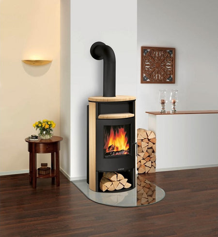 Justus | Kaminofen | Island Aqua II | Stahl Schwarz | Sandstein | Klimaworld