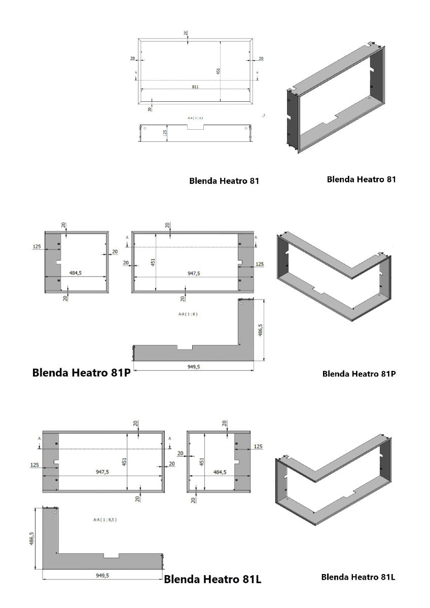 Maßzeichnung| Blende in Schwarz| Heatro 81L/P