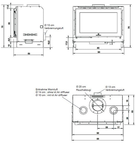 Edilkamin Holzkamineinsatz Screen Up 100 | 14,6 kW