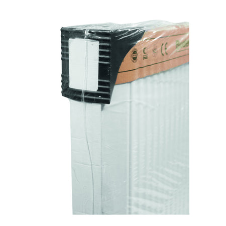 Ansicht Eckschutz des profilierten Buderus Flachheizkoerpers in Folie und Kartonage verpackt | klimaworld.com