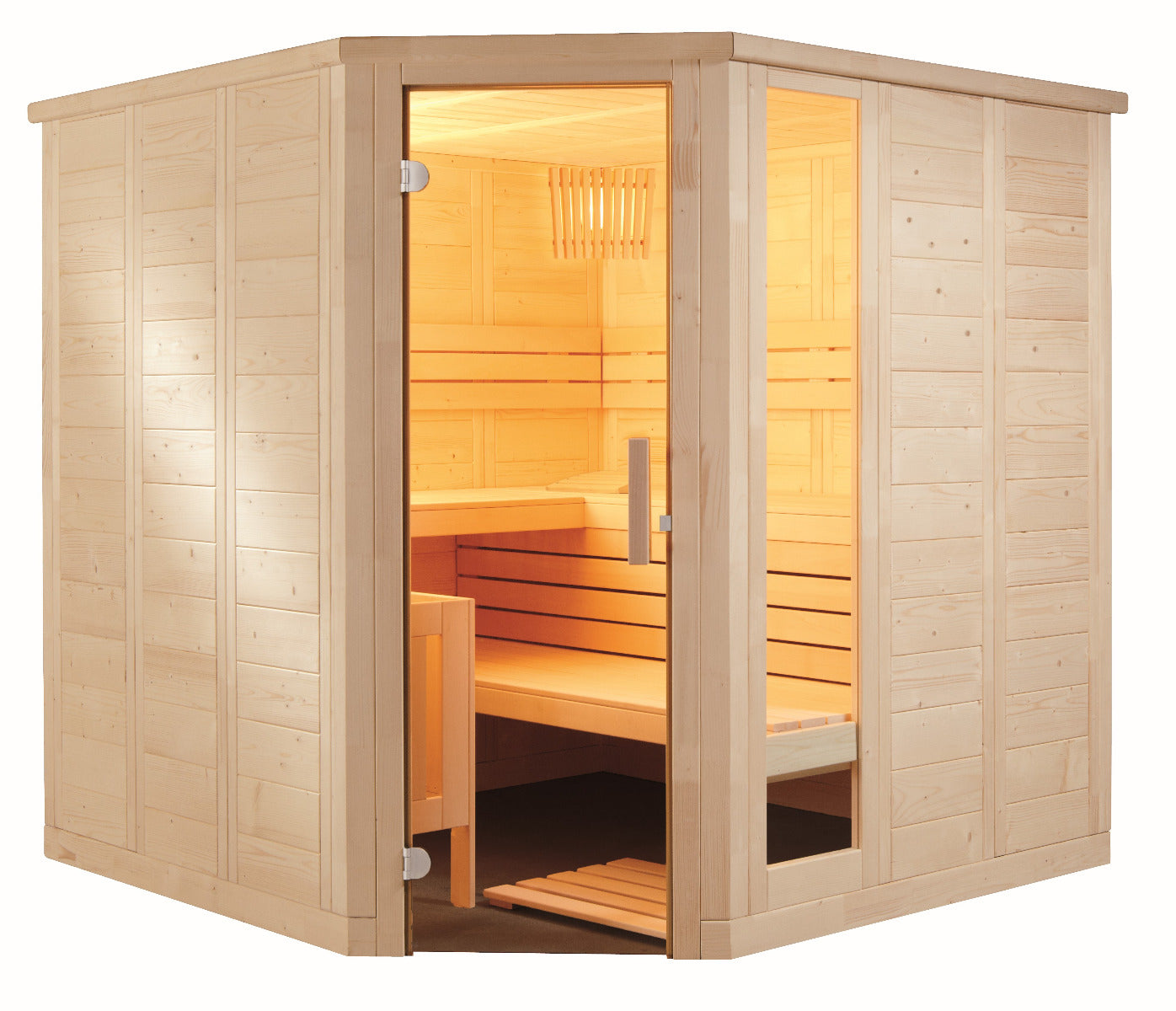 Sentiotec Sauna Set Komfort Corner mit Saunaofen Scandia Next Combi und Steuerung Pro B3 | klimaworld.com