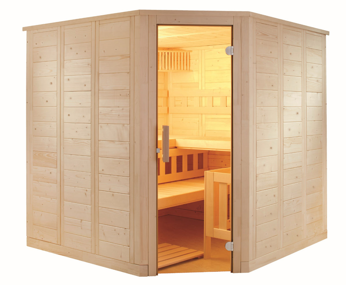Sentiotec Sauna Set Wellfun Corner mit Saunaofen Scandia Next inkl. Steuerung | klimaworld.com