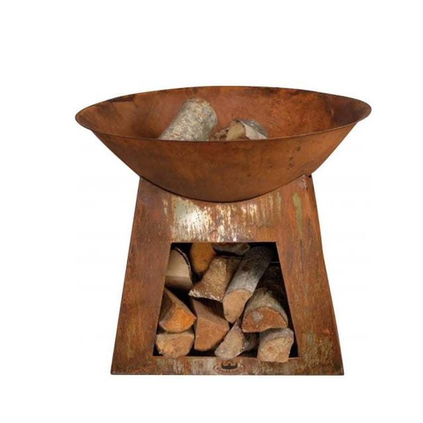 Feuerschale Rost mit Brennholzfach 