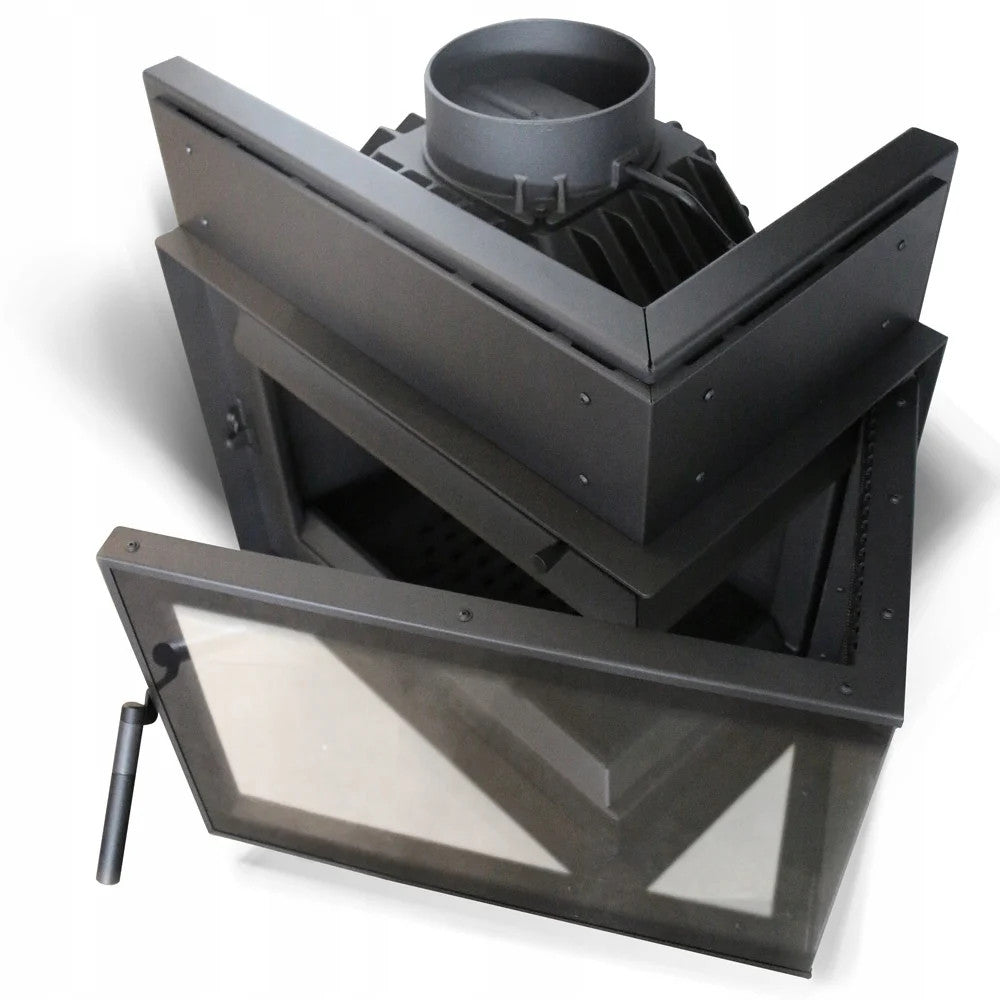 Kratki Kaminbausatz Simple 8 - 2-seitig rechts | Box schwarz | 8 kW - Ansicht Kamineinsatz Klapptür