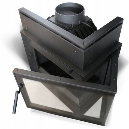 Kratki Kaminbausatz Simple 8 - 2-seitig rechts | Box weiß | 8 kW - Ansicht Kamineinsatz Klapptür