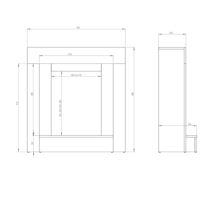 Aflamo Elektrokamin Simple Walnuss, Masszeichnung | klimaworld.com