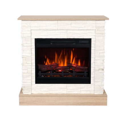 Aflamo LED Standkamin | Vigo Stone 3D weiss/eiche hell