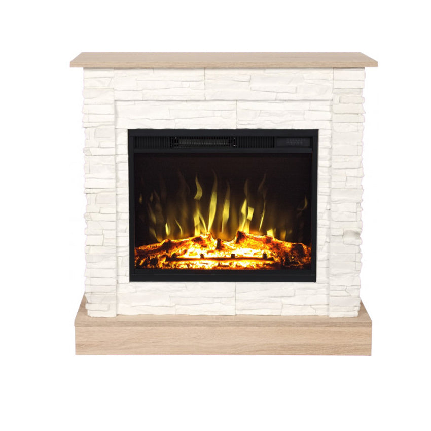 Aflamo LED Standkamin | Vigo Stone weiss/eiche