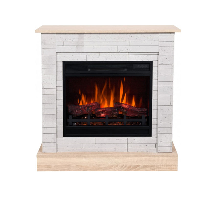 Aflamo LED Standkamin Vigo Stone 3D Beton/Eiche hell | Wandaufstellung