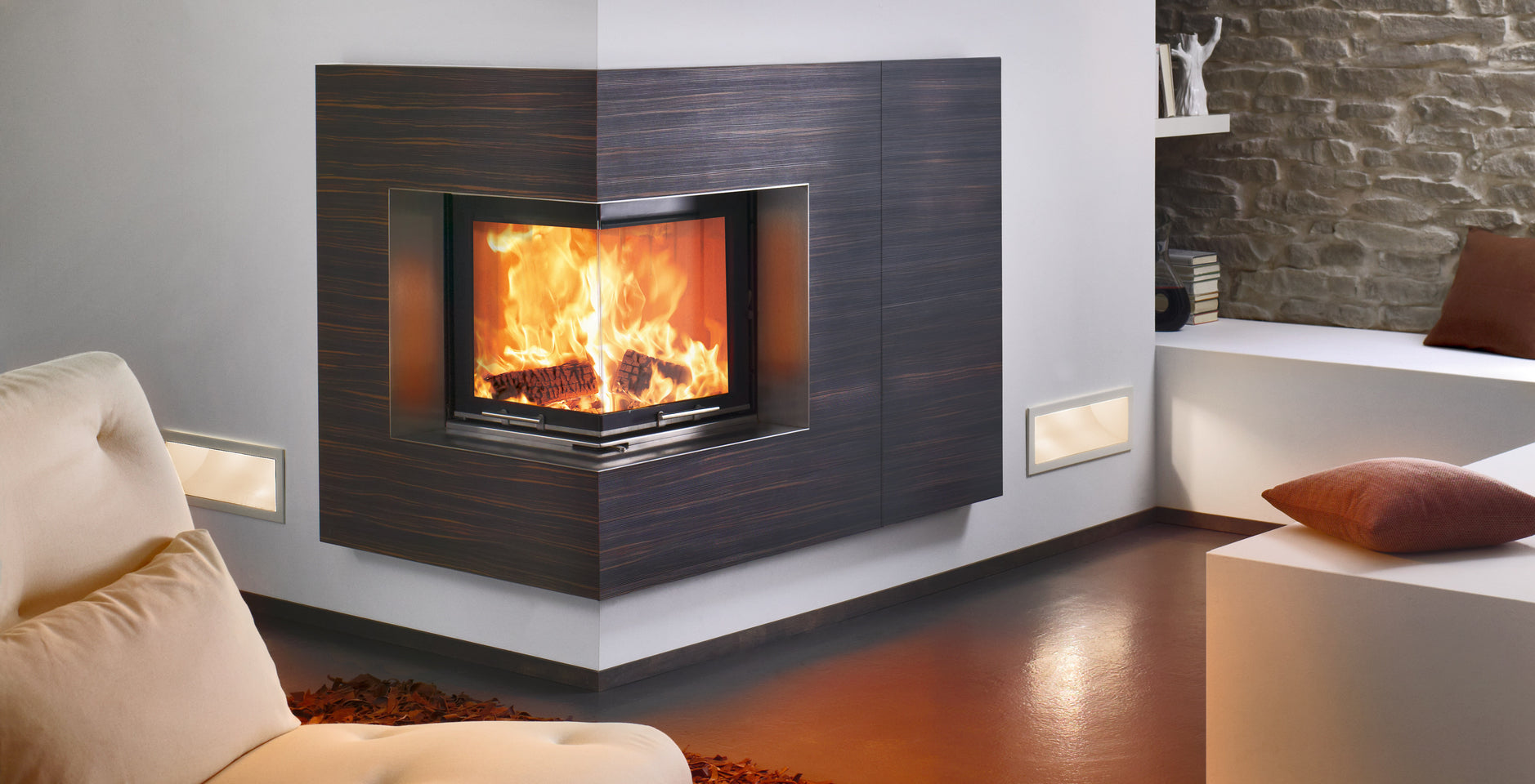 Spartherm Kamineinsatz Brennzelle Mini 2LRh-4S Linear 4s, Eckscheibe Beispieleinbau