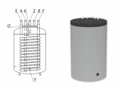 Technische Zeichnung ohne Abmaße - ThermoFlux Unterstellspeicher TBWSU 200 | für Gasthermen