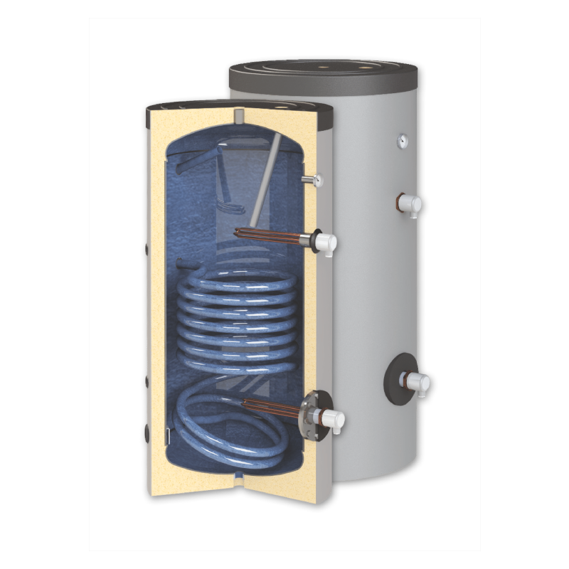 Ansicht mit zwei Heizpatronen - ThermoFlux Brauchwasserspeicher TBWS-R 1500 Trinkwasser | 1 WT 