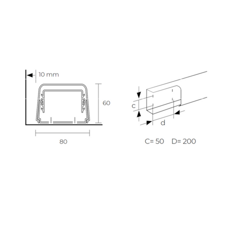 Canalsplit Installationskanal 2 m | Canalsplit 08 | reinweiß  | Technische Zeichnung | www.klimawordl.com