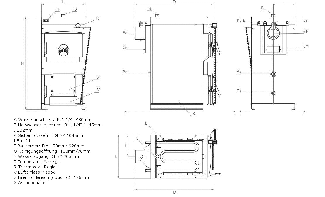 Festbrennstoffkessel HHK 25 mit 25 kW Naturzug