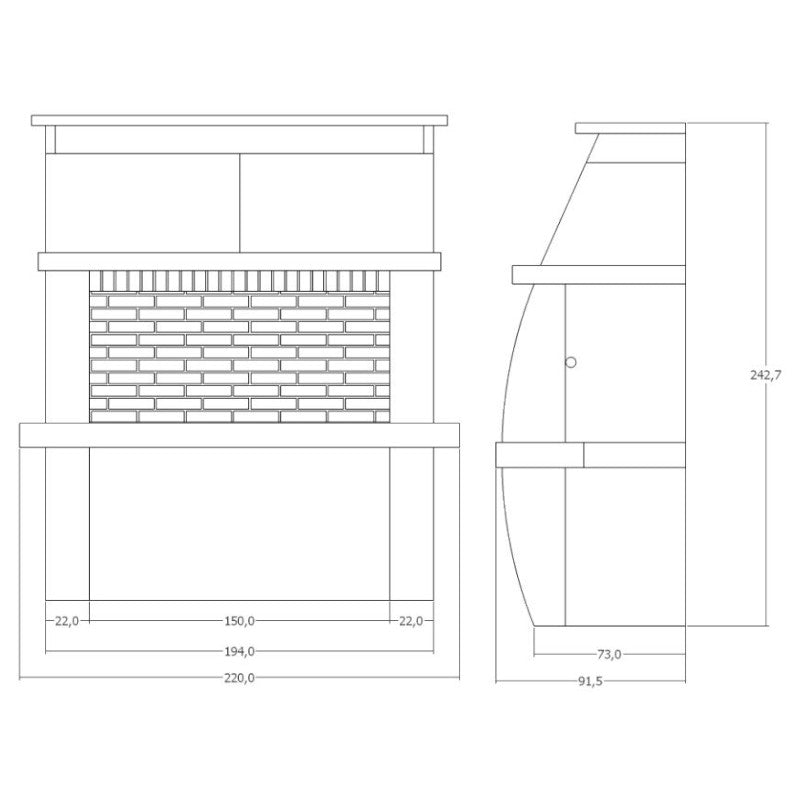 KRETZ | Gartengrill / Gartenkamin Amazonit | in weißer Optik - technische Zeichnung