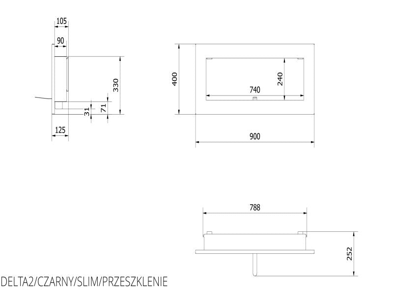 Technische Zeichnung - DELTA2/CZARNY/SLIM/PRZESZKLENIE