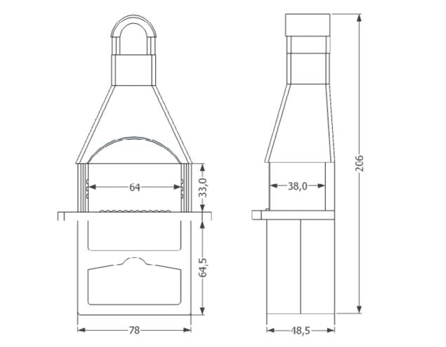 KRETZ | Gartengrill / Gartenkamin Hematit | in Betonoptik - technische Zeichnung
