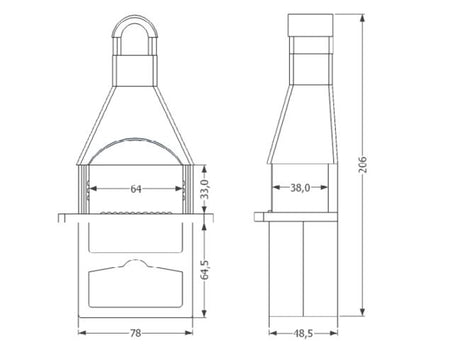 KRETZ | Gartengrill / Gartenkamin Hematit | in Betonoptik - technische Zeichnung