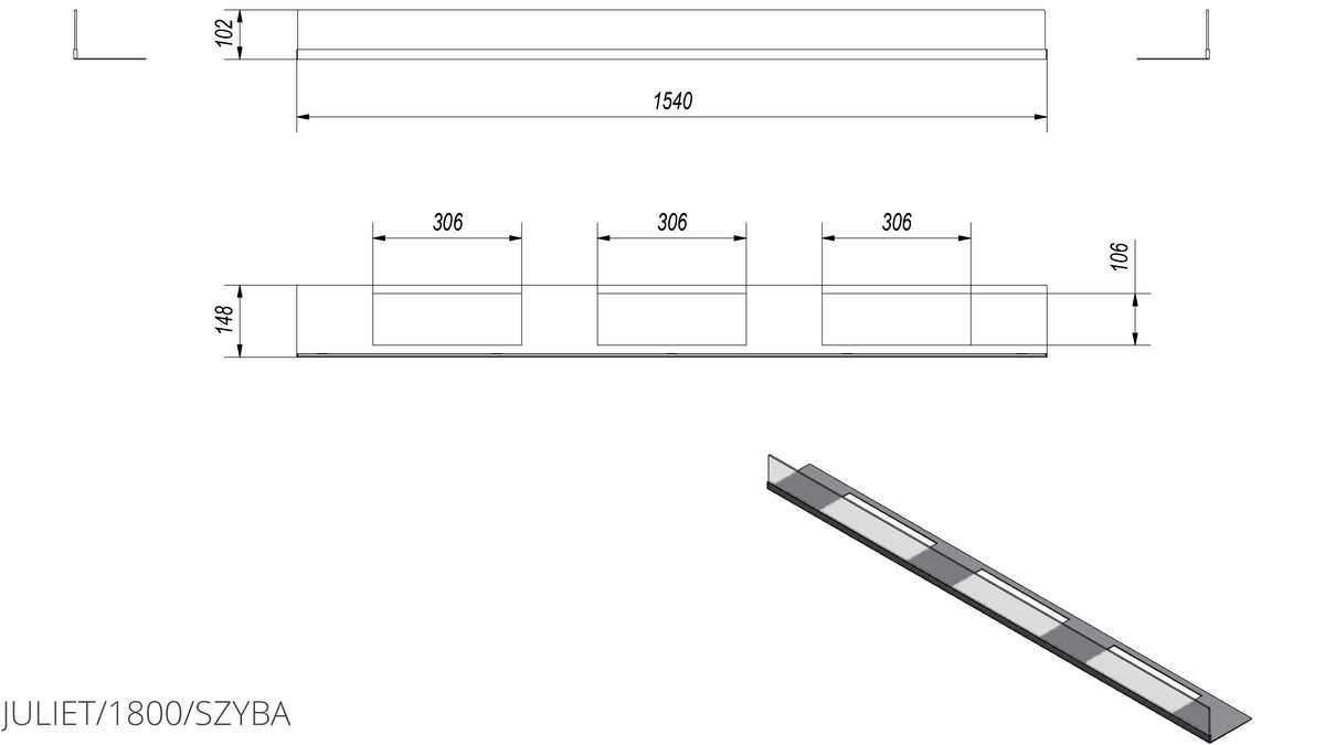 Technische Zeichnung - JULIET/1800/SZYBA