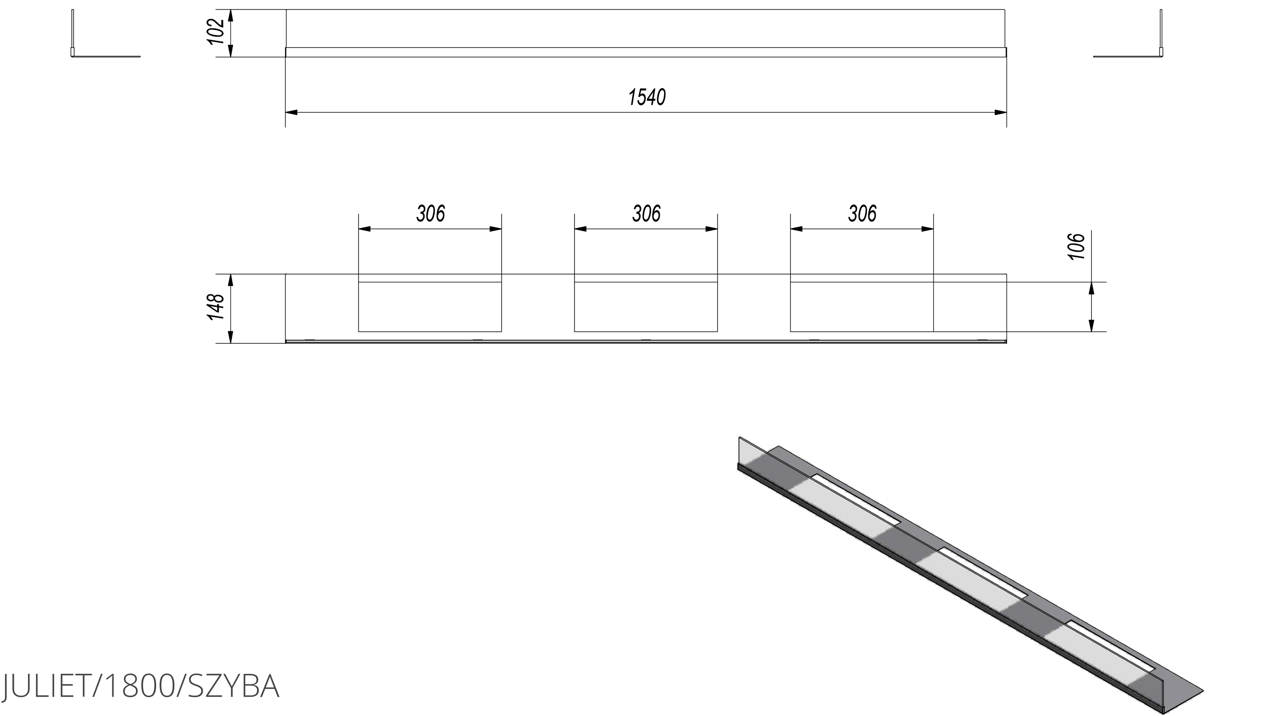 Technische Zeichnung - JULIET/1800/SZYBA