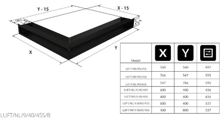 Kratki Eckluftleiste 45S links | 600x400 mm Winkel x 90 mm | weiß