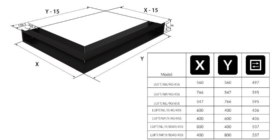 Technische Zeichnung - LUFT/NS/90/45S
