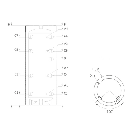 Technische Zeichnung ohne Abmaße - ThermoFlux Pufferspeicher PBM 150 | ohne WT | www.klimaworld.com