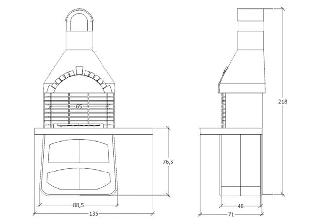 KRETZ | Gartengrill / Gartenkamin Serpentin | mit Schamottsteinen - technische Zeichnung