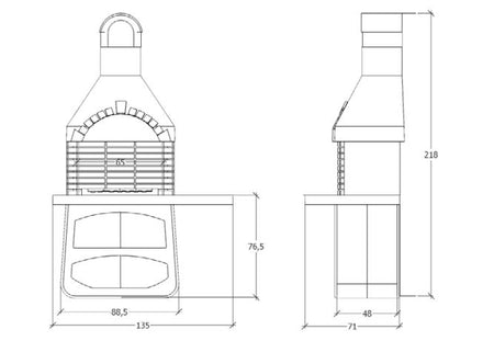 KRETZ | Gartengrill / Gartenkamin Serpentin | mit Schamottsteinen - technische Zeichnung