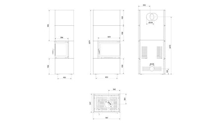 Technische Zeichnung - Kratki Kaminofen Simple Box 8 | 8 kW | rechts