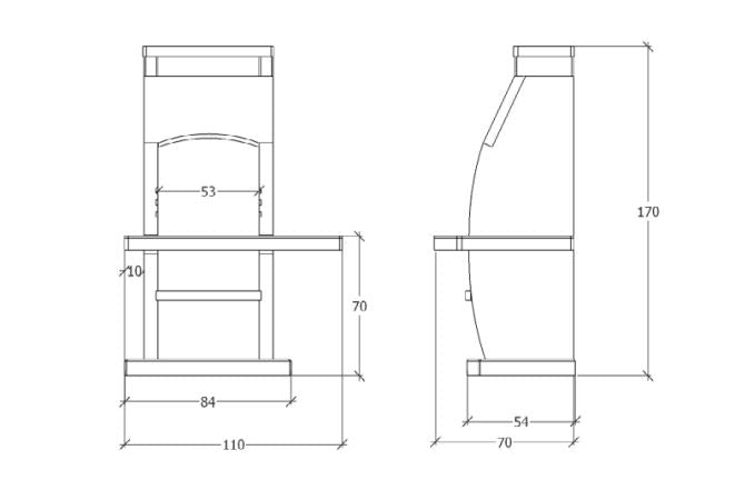 KRETZ | Gartengrill / Gartenkamin Tyrkys | Schamottesteinverkleidung - technische Zeichnung