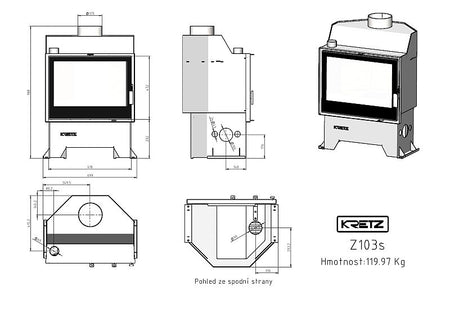 KRETZ | Kamineinsatz Z 103 S | Schamotte-Box | Doppelglas | 10 kW - technische Zeichnung