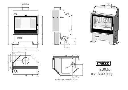 KRETZ | Kamineinsatz Z 303 S | Gusseisen-Box | Doppelglas | 10 kW - technische Zeichnung