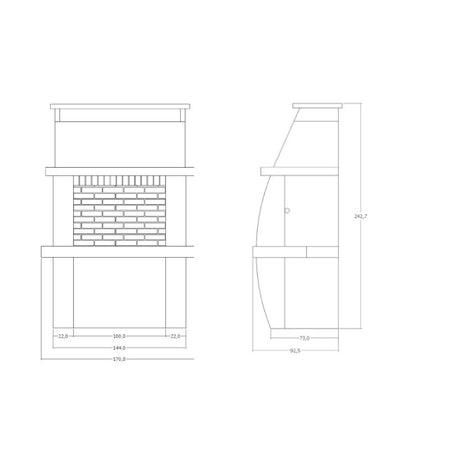 KRETZ | Gartengrill / Gartenkamin Tyrkenit | mit Schamotteverkleidung - technische Zeichnung