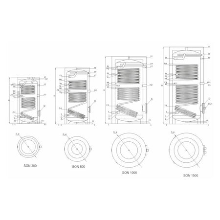 Technische Zeichnung ohne Abmaße - ThermoFlux Brauchwasserspeicher TBWS-RR 1000 Trinkwasser | 2 WT | www.klimaworld.com