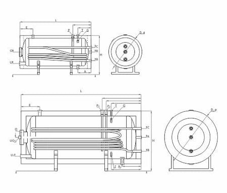 Technische Zeichnung - ThermoFlux Brauchwasserspeicher THBWS-R 200 horizontal  | 1 WT  | www.klimaworld.com