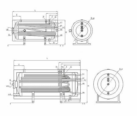 Technische Zeichnung - ThermoFlux Brauchwasserspeicher THBWS-RR 300 horizontal  | 2 WT  | www.klimaworld.com