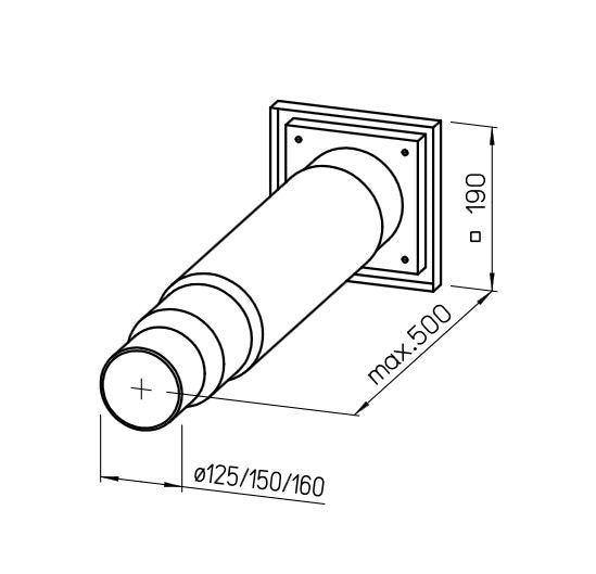 Abmaße - Helios Teleskop für Wanddurchführung Typ TMK125/150