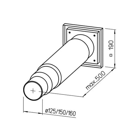 Abmaße - Helios Teleskop für Wanddurchführung Typ TMK125/150